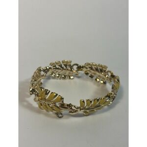 Vintage Bracelet Gold Tone Yellow Enamel Coro Leaf Motif Intricate Signed